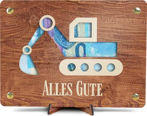 Bagger Karte - XL Geldgeschenk aus Holz inkl. Ständer | Bagger - Bagger Deko, Bagger, Geschenk Junge 4 Jahre, Bagger Spielzeug Ab 3 Jahre Karte,
