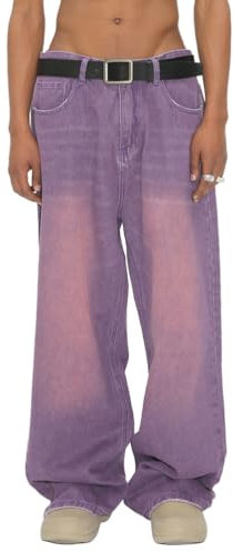 Minetom Jeans da Uomo Strappati Pantaloni in Denim Baggy Gambe Larghe Casual Hip-Hop Pantaloni Cargo Streetwear D Viola XL