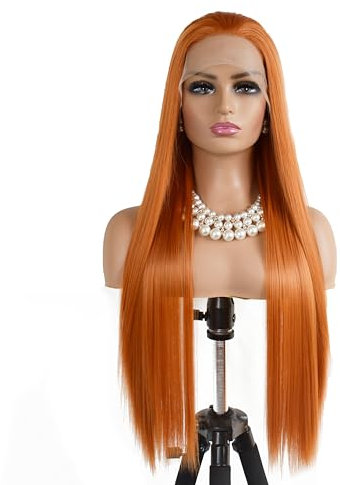 Greenmirr Orange Lace Front Perücken 13x4 Lace Lange Gerade Hitzebeständige Synthetische Lace Perücke für Frauen 24in