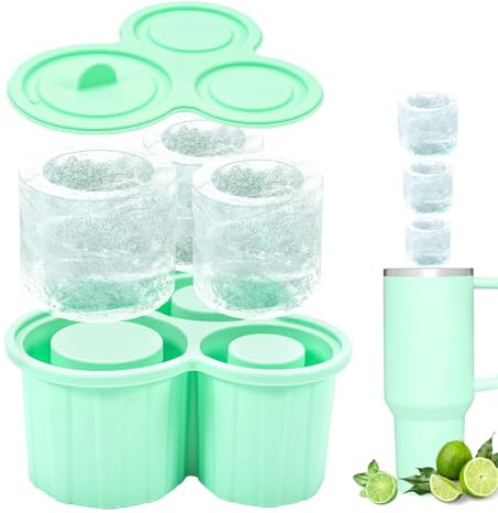 Ice Cube Trays with Lids for Stanley Cup,3 Pcs Cylinder Silicone Ice Cube Trays for Freezer,Tumbler Ice Mold for 20/30/40 OZ,Silicone Ice Mold for Ice Drink,Juice (Green)