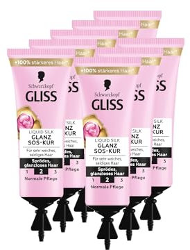 Gliss SOS-Intensiv-Kur Liquid Silk (8x 15 ml), Haarkur intensiviert den natürlichen Glanz und die Geschmeidigkeit, wirkt schon nach 1 Minute Einwirkzeit