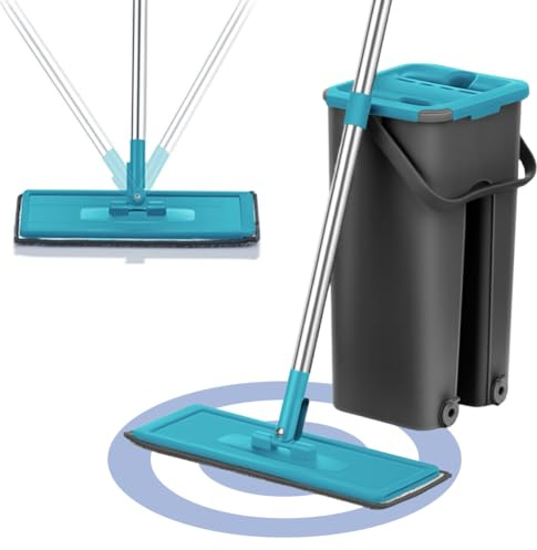 Trapo con Cubo escurridor para Limpiar Azulejos y Paredes, trapeador autoexprimible, Cepillo para Limpiar Pisos, 6 Almohadillas de Microfibra Ultrafina, Limpiador y aspiradora incluidos
