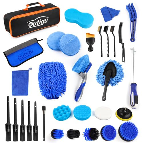 Outigu Kit de nettoyage de voiture 31 pièces, brosse de nettoyage de voiture, brosse de nettoyage de voiture, brosse de nettoyage de roue de voiture, brosse de dépoussiérage pour intérieur et