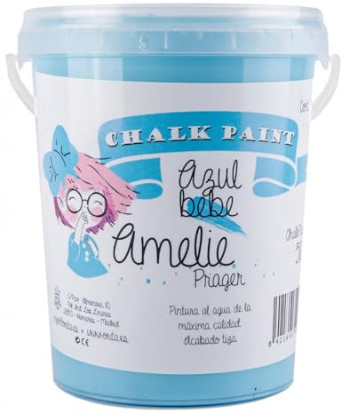IberNorma Amelie Prager 1 Litro Pintura a la Tiza para muebles, Chalk paint para decoración y manualidades en madera 1L (56 Azul Bebé)