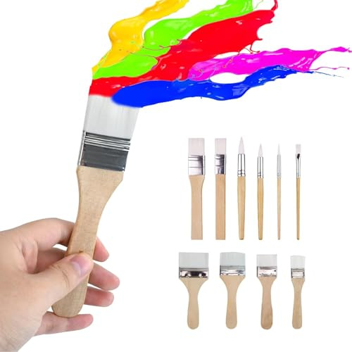10Pcs Wooden Paint Brush Set,Paint Brushes Decorating Gloss Paint Brush | Acrylic Painting Paintbrushes Brushes Kit Artist Paintbrushes for Oil Watercolor Canvas Boards Rock,DIY Arts Crafts Supplies