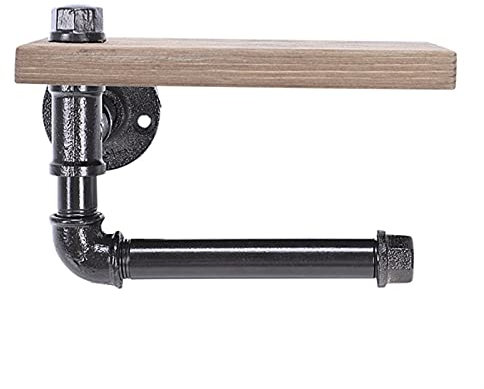 Generisch handtuchständer Retro-Papierhandtuchhalter aus Eisenrohr zur Wandmontage mit Lagerregal aus Holz multifunktionaler Küchenhandtuchständer und Toilettenpapier-Organizer