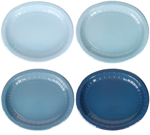 FYSUIMU 40Pcs Dusty Blue Oval Paper Plates Gradient Solid Blue Disposable Plates 12 x 10 Inch Tableware Plates for Wedding Birthday Baby Shower Party Supplies, 4 Colors