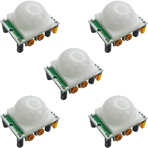 HC-SR501 PIR Motion Sensor Module, 5-Pack - Compatible with Arduino, ESP32, ESP8266, Raspberry Pi for Motion Detection and DIY Home Automation Projects