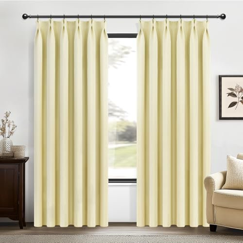 MRTREES Vorhänge Schlafzimmer Blickdicht 245cm x 140cm (HxB) 2er Set Stores Gardinen Biscotti Beige mit Kräuselband Curtains Living Room Modern mit Kräuselband für Küchenfenster Jugendzimmer