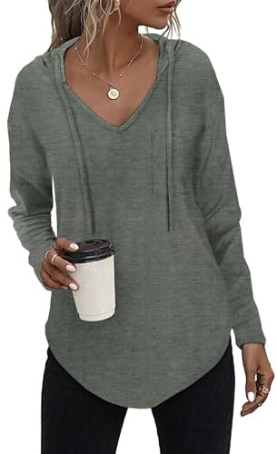 Tanmolo Kapuzenpullover Damen Leichter Pullover Hoodie Sweatshirs mit Taschen für den Herbst Grün, L