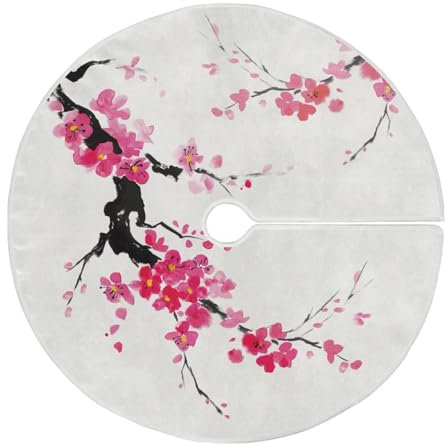 Weihnachtsbaum-Rock, blühender orientalischer Kirschzweig, Weihnachtsbaumschmuck, Weihnachtsbaummatte für Dekorationen, Feiertage, Party, 120 cm