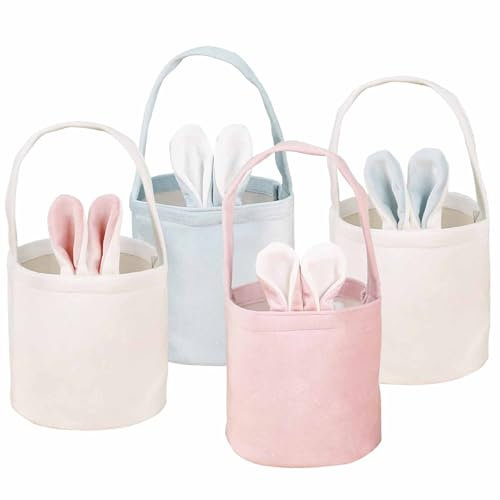 HERZONE 4pcs Osterkörbchen Mit Henkel, Osterkorb Kinder Osternest Korb, Ostertasche Hase Mit Ohren Zum Befüllen, Oster Geschenktüten Ostertüten Aufbewahrung (4pcs)