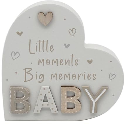 Lesser & Pavey Love & Affection Baby Heart Cream Standing Wooden Plaque | Standing wooden heart plaque, baby theme, cream