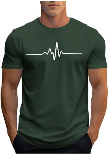 UHouse Tee Shirt Homme Sport Tshirt à Manches Courtes T-Shirts Ete Imprimé Teeshirt Col Rond Haut D'Été Streetwear Grande Taille Fin Cut Top Coton Habit Et Ventes Flash Vert armée 3XL