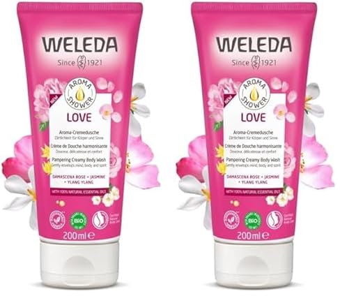 WELEDA - Aroma Shower Love - Crème de douche harmonisante pour nettoyer la peau en douceur - Formule 100% d'origine naturelle - Tous types de peaux - NATRUE* - Vegan*** - 200ml (Lot de 2)
