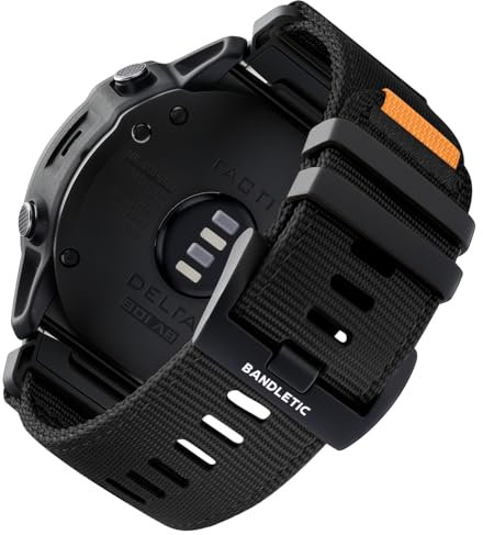 Bandletic 26mm Armband Kompatible mit Garmin Fenix 6X Pro/6X/Fenix 8 51mm/Fenix 7X/7X Pro/5X,Nylon QuickFit Weich Military Sport Handgelenkbänder für Instinct 2X Solar/Fenix 3/HR/Epix Pro 51mm,Schwarz