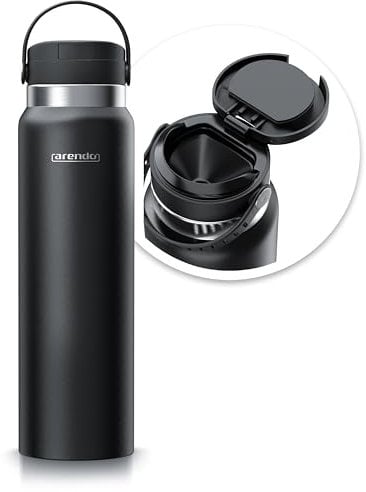 Arendo - Thermoskanne 1l – Edelstahl Thermosflasche mit Deckel doppelwand – 1000 ml – 100% auslaufsicher - spülmaschinenfest - Trinkflasche für Heiß- und Kaltgetränke