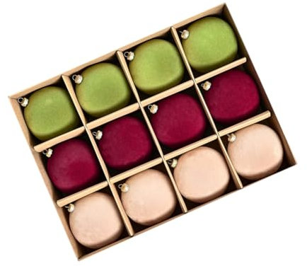 Gbloodst 12 Stück Weihnachtsschmuck aus Samt, unzerbrechliche beflockte Kunststoffkugeln, hängende Dekorationen für Weihnachtsfeiern und