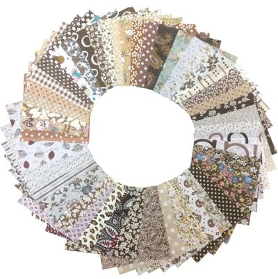 TPZORJX Set di 50 tessuti patchwork, 10 cm x 10 cm, motivo floreale stampato, tessuto di cotone colorato, per la casa delle bambole, accessori, abbigliamento fai da te (marrone)