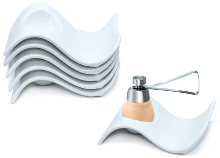 6 eierbecher und Eierschneider, Elegantes Eierbecher-Set aus Porzellan & Keramik, Stapelbar & Platzsparend, Hochwertiges Design für EIN stilvolles Frühstückserlebnis(Weiss)