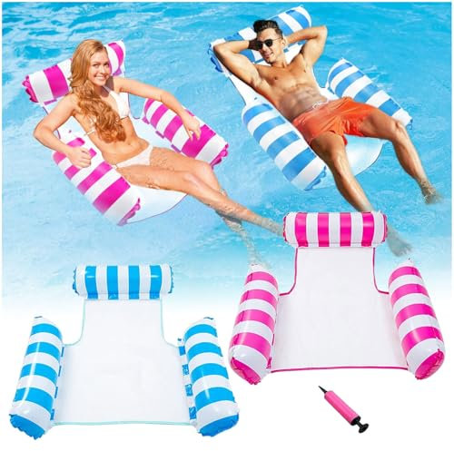 2 Pièces Bouee Piscine Adulte, 4 en 1 Bouee Piscine Matelas Filet Piscine Multifonctionnelle Matelas Filet Piscine Matelas Piscine Hamac Gonflable Hamac Gonflable Piscine pour Adultes et Enfants