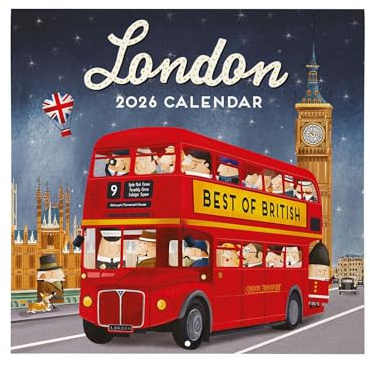 Legami - Wandkalender 2026, London, Großer Wandkalender 12 Monate und Jahresplaner in Englisch, Platz für Notizen, Sternzeichen, internationale Feiertage, 30 x 29 cm