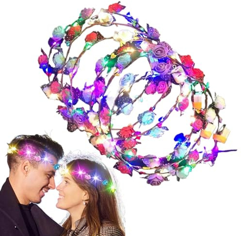 Beleuchtete Blumenkrone – Haarband für Damen | 10 Stück Haar-Accessoires für Geburtstage, Hochzeiten, Partys, Halloween