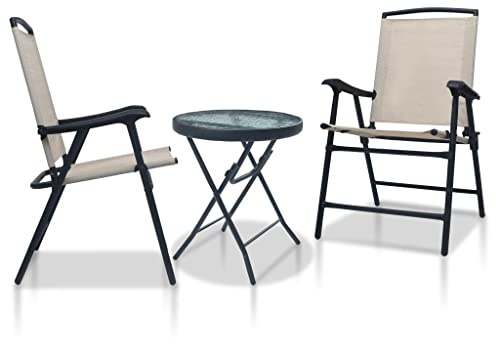 Teenpull 3-TLG. Bistro-Set Cremeweiß, wetterfestes Stahlrahmen Gartenmöbel-Set, klappbarer Balkontisch mit 2 Stühlen für Terrasse, Patio, Outdoor-Bereich