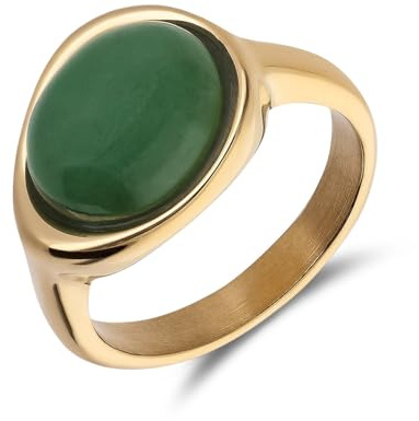 Lucardi - Damen Ring aus Edelstahl, vergoldet, mit grünem Aventurin oval - Ring - Stahl - Gelbgold legiert - 17/53 mm - Nickelfrei
