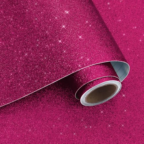 VaryPaper Tapete Selbstklebend Glitzer Rose 40cmx200cm Glitzerfolie Selbstklebend Möbelfolie Glitzer Rosa Badezimmer Schlafzimmer Tapete Klebefolie Schrank Regal Basteln Folie Glitzereffekt Party-Deko