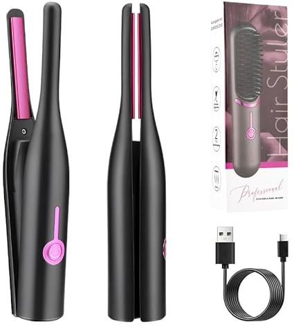 TARSHYRY Kabelloser Haarglätter, 2-in-1-Reise-Glätteisen-Lockenwickler mit Schnellen Heizplatten, Wiederaufladbares Tragbares Glätteisen für die Reise nach Hause (BLACK)