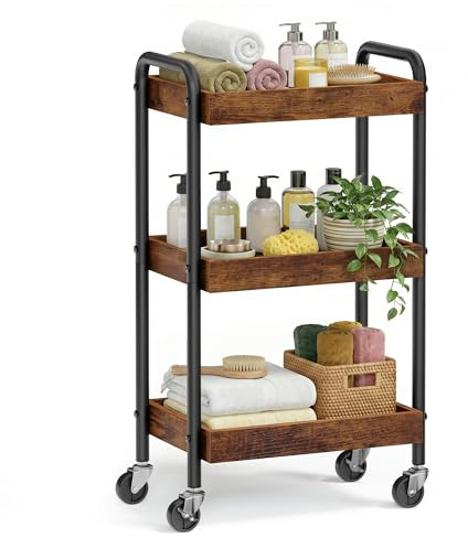 SONGMICS Rollwagen, mit Griffen, Stahlgestell, 27,5 x 41,3 x 73 cm