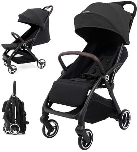 Sekey Reisebuggy Flugzeug Handgepäck mit Liegefunktion, Kinderbuggy Klappbar bis 25kg mit Regenschutz, Buggy Kinderwagen Leicht mit Reflektor, 3-fach verstellbare Rückenlehne, BW732, Schwarz