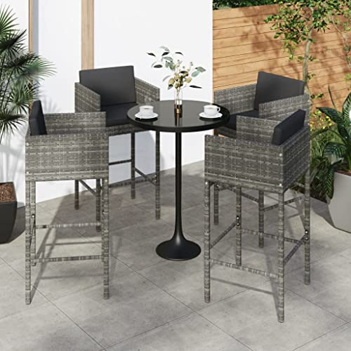 Ziaphsol Barhocker 4 STK. mit Kissen Grau, Poly Rattan, wetterfest für Garten & Balkon, 50x48x100 cm, robuste Outdoor Stühle, Bequeme Terrassenmöbel