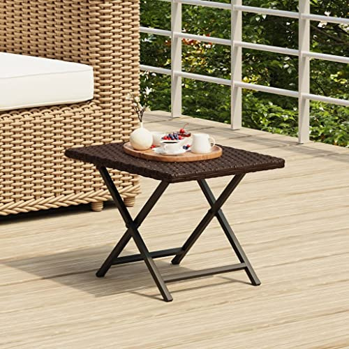 kithwjll Klapptisch Braun aus Poly Rattan wetterfest 45x35x32 cm Kleiner Gartentisch Balkontisch Beistelltisch Outdoor Terrassentisch Loungetisch niedrig