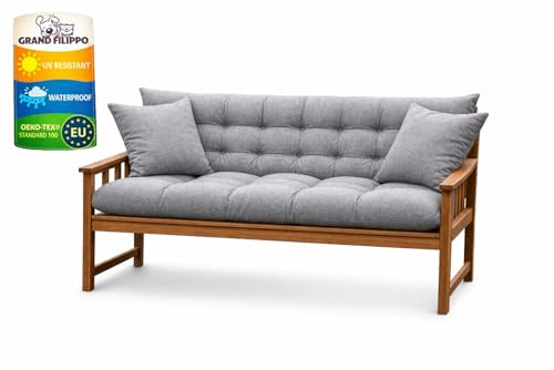 Filippo Bankauflage 140x50x60 - Sitzkissen Outdoor für Hollywoodschaukel mit zwei Kissen 45x45 cm - Bankkissen Wetterfest, Beständig Gegen Schimmel, Handgefertigt mit Befestigungsschnüre