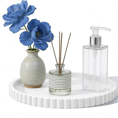 1 White Silicone Decorative Tray, Wavy Vanity Perfume Tray 23 cm | Silicone Round Tray, For Bathroom Vanity, For Home Organisers, 23 Cm Wavy Edge Design