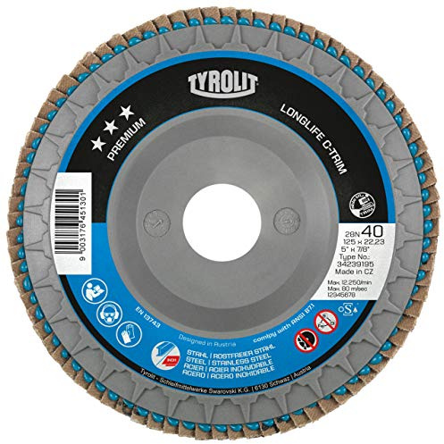 Tyrolit 34239195 langlebige C-Trim Klappenscheibe für Stahl und Edelstahl 125 mm