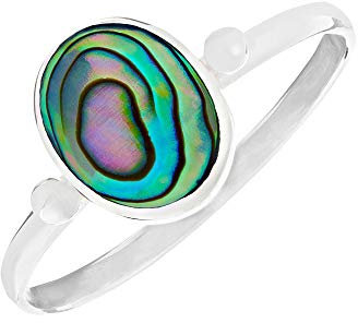 81stgeneration Ovaler Abalone-muschel-cabochon-ring aus Sterlingsilber für Damen | 925 Silber Solitärring | Schlichter Boho-edelsteinschmuck | Stapelbares Schmales Band | Geschenk für Tochter