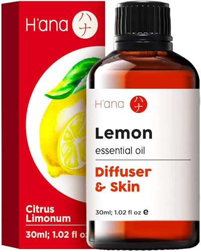 H'ana ätherisches Zitronenöl für Diffusor – 100% natürliches ätherisches Öl, Zitronenöl für die Haut – ätherisches Zitronenöl zur Reinigung – ätherisches Zitronenöl für die Aromatherapie (30 ml)