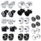 12 Pairs Men's Stainless Steel Earrings - Studs, Barbell, Ear Hoops for Men & Boys in Black