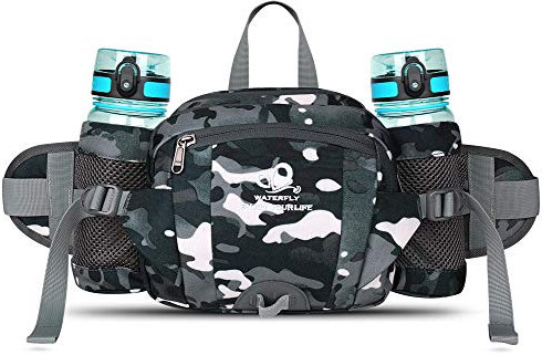 Waterfly Sac Banane Porte Bouteille Sac Ceinture Banane Homme Femme pour Sport Voyage Randonnée Cyclisme (Camouflage Noir)