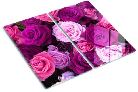 Glasschneidebrett 2x30x52 cm Plastikfrei Lebensmittelecht Dekorativ 2 Stück Glasplatte Antibakteriell Gehärtetes Glas Hitzebeständig für die Küche Rutschfest Silikonfüße - Rosen