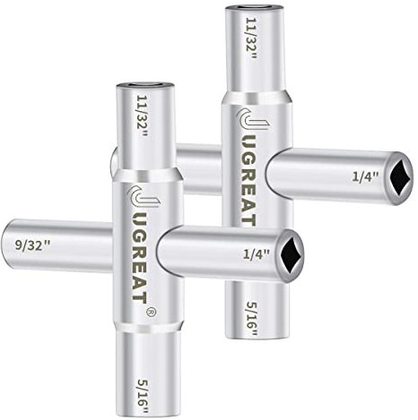 JUGREAT Llave de agua, llave de 4 vías, llave de acero plateado, llave de utilidad de agua, para grifo, espigas, válvulas, babero de manguera, paquete de 2