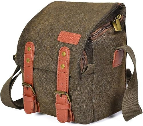 CADeN Camera Bag, Water-Repellent Canvas, Retro Compact, Compatible with SLR Cameras DSLR Mirrorless Nikon Sony Canon Lens, Brown, S, Backpack