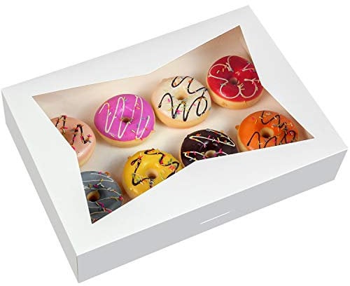ONE MORE 15-Pack Paperboard White Lock Corner Window Bakery Box, 14 x10 x 3inch Large Container with PVC Windows for Pie and Cookie Box Pack of 15 (White, 15)