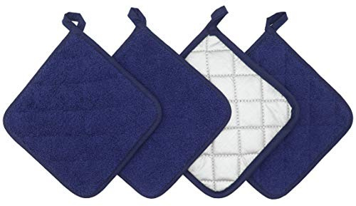 GQZLUCK - Set di 4 presine in cotone 100% lavabile in lavatrice, resistente al calore, per uso quotidiano, in spugna, per cottura e cottura, colore: blu navy
