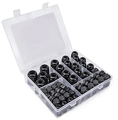 Cable Gland Kit AMPELE 50 Pack Plastic Waterproof Adjustable 3-16mm Cable Gland Connectors PG7 PG9 PG11 PG13.5 PG16 PG19 Cable Glands Joints with Gaskets in Durable PP Box
