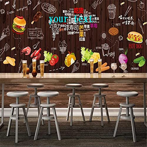 MUMUWUSG Fototapete 3D Effekt Restaurant Küche Burger Essen Selbstklebende Wandtapete Wohnzimmer Kinderzimmer Wanddeko Tapete Art Poster Tv Hintergrund Wandbilder 250X200Cm