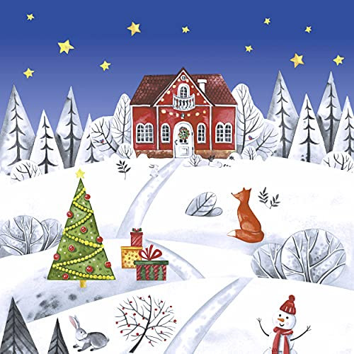 20 Cocktail Servietten Weihnachtsdorf im Winter 24 x 24 cm